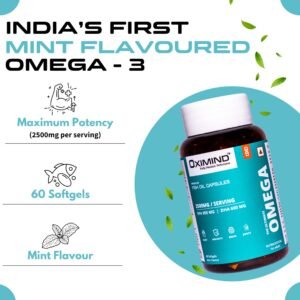 Oximind The Ultimate Omega Fish Oil Capsules, 2500mg Triple Strength, EPA 900mg DHA 600mg per serving, Mint Flavour – Supports Heart Health, Brain Function and Joint Health - 60 Count (Pack of 1)