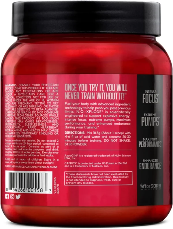 BSN N.O.-XPLODE Pre Workout Powder, Energy Supplement for Men and Women with Creatine and Beta-Alanine, 30 Servings - Image 2