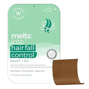 Wellbeing Nutrition Melts Hair Fall Control | Clinically Proven Keranat, Zinc, Biotin | Hair Loss Support DHT Blocker, Nourish Follicles, Improve Volume & Thickness, 30 Oral Strips ( free delivery )