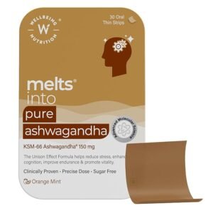 Wellbeing Nutrition Melts Pure Ashwagandha | Clinically Proven Organic KSM-66 Ashwagandha Natural Stress & Anxiety Relief | Extra Strength | For Vitality, Strength, Energy & Stamina, 30 Oral Strips ( free delivery )