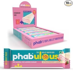 Phab Millet Protein Wafer Bar - Strawberry Cake | 10g Protein (Pack of 10 ) | 0 Sugar, No Maida, No Preservatives, No Trans Fat | Millet Goodness (Bajra) | Gluten-Free Healthy Snack | Desk-to-Gym Snack ( free delivery )