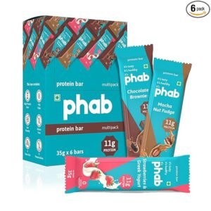Phab Assorted Protein Bars (Chocolate, Mocha, Strawberry) 11g Protein, No Added Sugar | High Fibre, Trans Fat-Free & No Preservatives | Diabetic Friendly |Healthy & Tasty | GMO Free (Pack of 6 x 35g) ( free delivery )