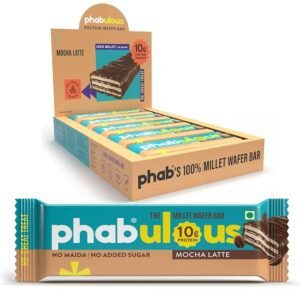 Phab Millet Protein Wafers - Mocha Latte | 10g Protein | 0 Sugar, No Maida, No Preservatives, No Trans Fat | Millet Goodness (Bajra) | Gluten-Free Healthy Snack | Desk-to-Gym Snack | Pack of 10 ( free delivery )