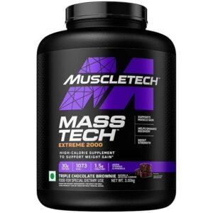 MuscleTech Veg Mass Gainer-Triple Chocolate Brownie (3Kg Powder(10 Servings)-MassTech Extreme 2000 High Protein Food For Weight Gainer (30g Protein, 1073 Kcal,1.5g Creatine & Added Vitamin,Minerals) ( free delivery )